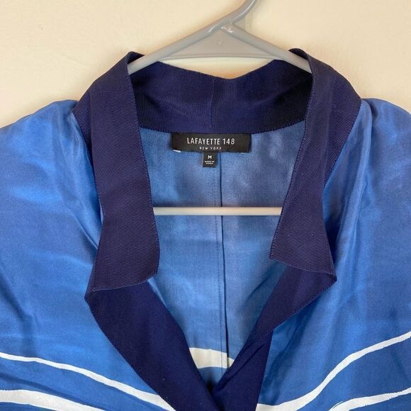 Lafayette 148 New York Blue Striped Silk Sheer Shirt - Picture 6 of 6